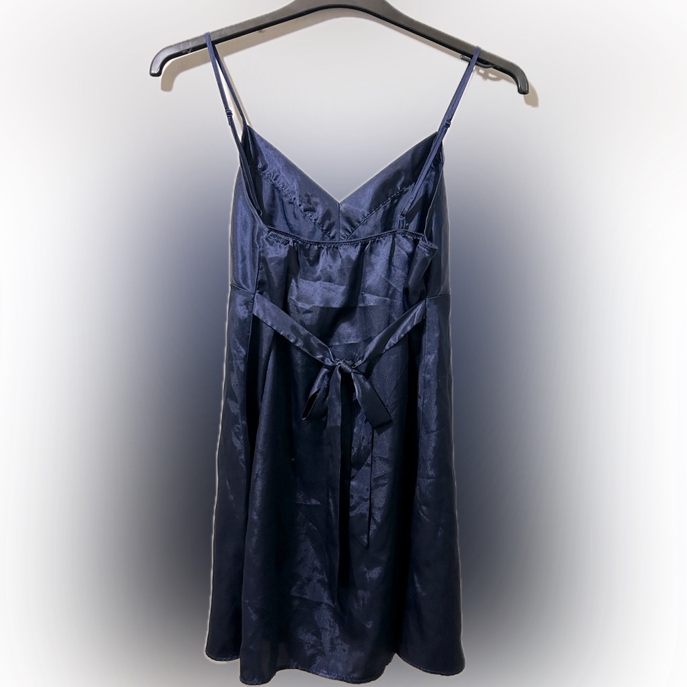 La Vie En Rose Women’s Satin Navy Blue Slip Dress, Back Tie Belt Nautical Size L - Picture 4 of 8